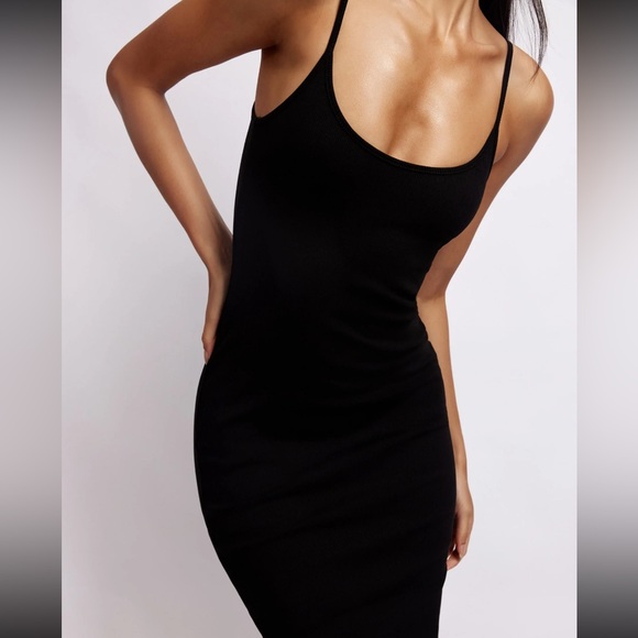 Alexis Ribbed Cami Midi Dress in Black - Picture 1 of 5